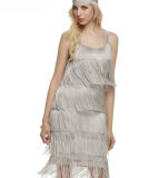 Sexy Sleeveless Straps Low Cut Tassel Mini Dress M30449