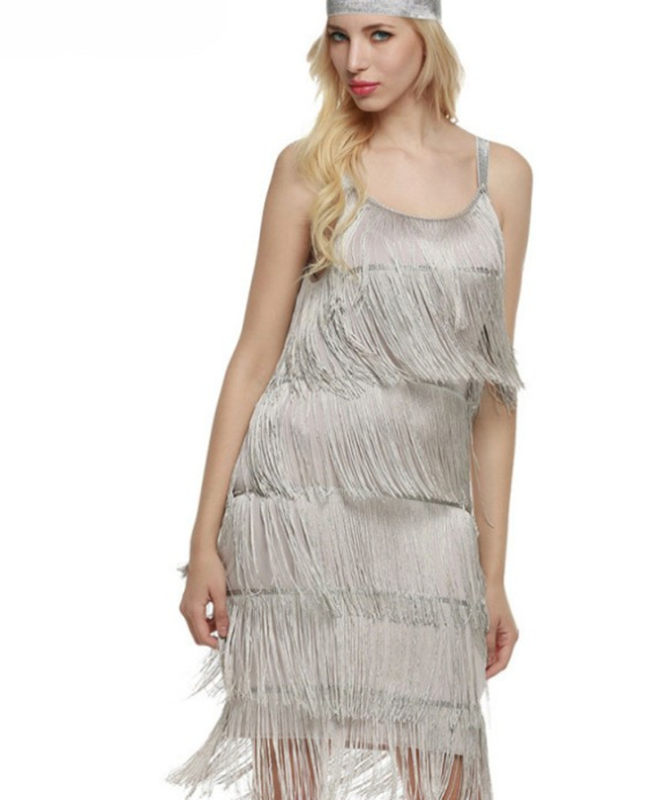 Sexy Sleeveless Straps Low Cut Tassel Mini Dress M30449