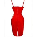 S-6XL Women Sexy PVC Leather Bodycon Dresses M7302