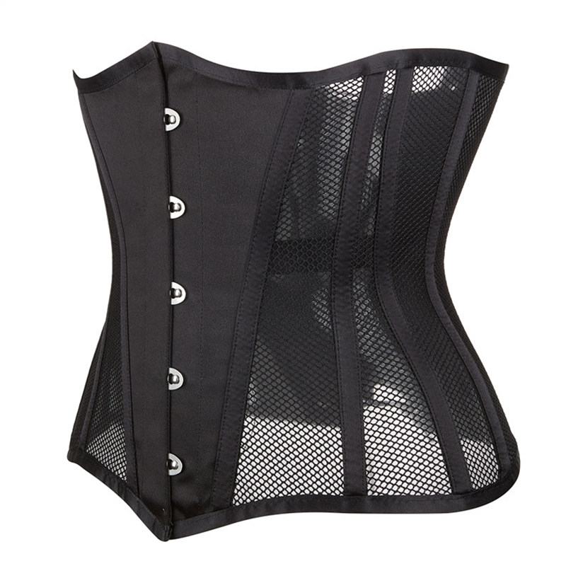 Black Mesh Women Waist Shrinkable Breathable Shapewear Corset Sexy Bustier WK2271