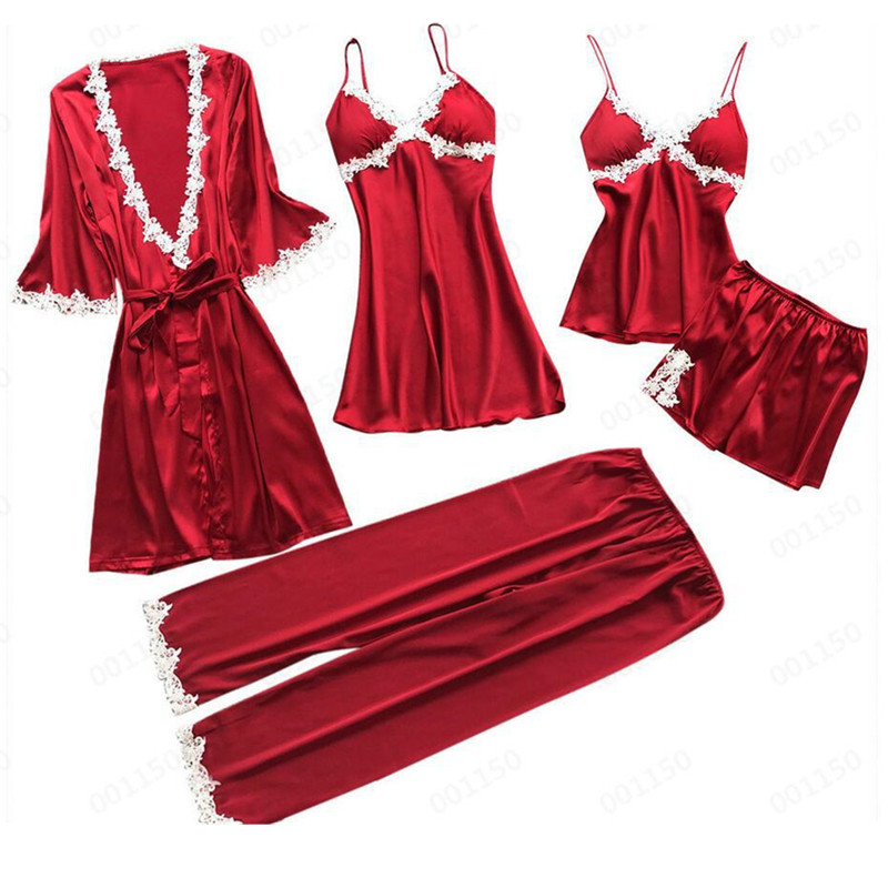 5pcs silk robe women sexy bride dressing gown bridesmaid robe bath Bridesmaid Satin Lace RobesM6059