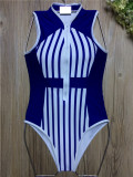 Ladies sexy retro printing zipper bikini V collar one-piece swimsuits