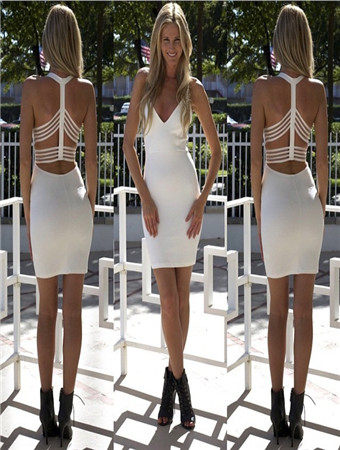 White woman sexy deep v mini dress M30039