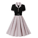 Women's 50s 60s Vintage Polka Dot Print Pin Up Rockabilly Dress With Belt M5173