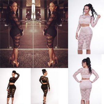 Sexy Black And White Lace Design Bodycon Midi Dress M3969