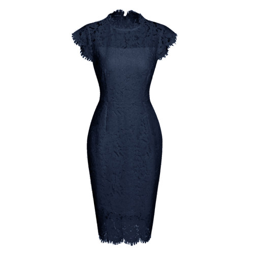Solid Color Temperament Round Neck Sexy Lace Slim And Hip Wrap Pencil Dress CD127