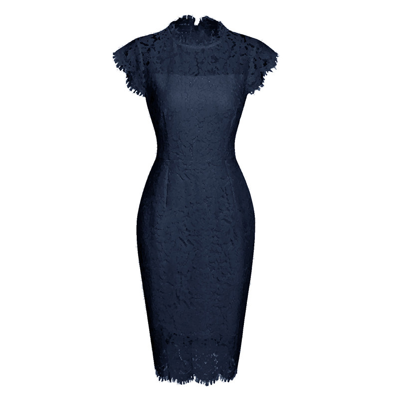 Solid Color Temperament Round Neck Sexy Lace Slim And Hip Wrap Pencil Dress CD127