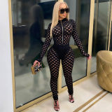 Women Sexy Solid See-through Hollow Out Skinny Jumpsuit Culbwear CM811