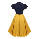 Contrast Color Christmas Formal Dovetail V-neck Puff Sleeves Dress CD1789