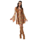 Vintage Women's Fringe Brown Cosplay Costume Full Hippie Disco Suits Costume MS1766