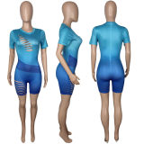 Short Sleeve Gradient Bodycon Rompers Womens Jumpsuit M064