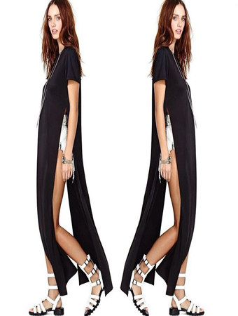 Three Colors Short Sleeves Coat Design Maxi Long Dress M3845