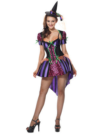 Sexy Adult Witch Costume Purple Swallowtail Dress m40051