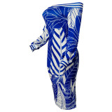 Women Long Sleeve Printed Bodycon Midi Dress m8241
