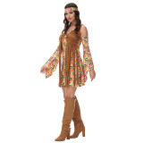 Vintage Women's Fringe Brown Cosplay Costume Full Hippie Disco Suits Costume MS1766