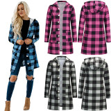 Shirt With Long Sleeve Single Breasted Plaid Flannel Women Midi Coats LQ172
