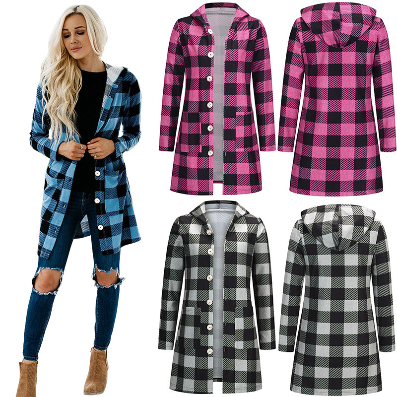 Shirt With Long Sleeve Single Breasted Plaid Flannel Women Midi Coats LQ172
