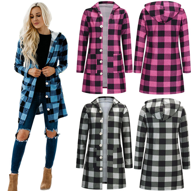 Shirt With Long Sleeve Single Breasted Plaid Flannel Women Midi Coats LQ172