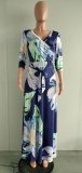 Sexy V-neck beautifully printed plus size and floor dress fashion women's clothing M8573