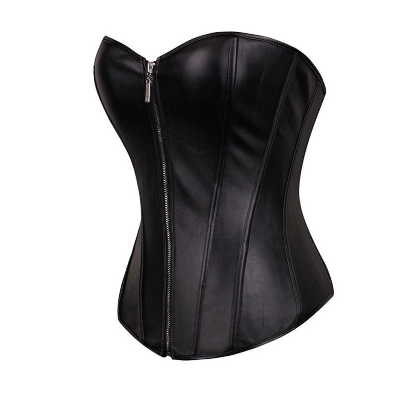 6XL Zipper front sexy leather corset m7122