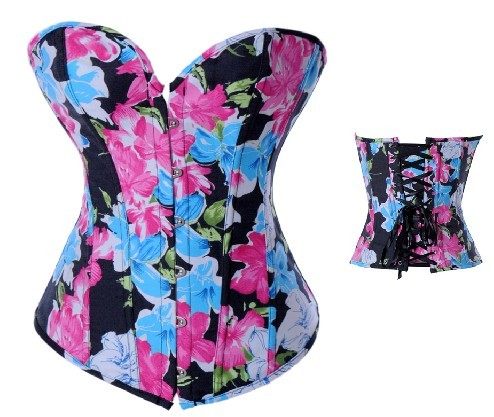 flower printed denim corset m1939