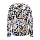 Coat Jacket Floral Print Long-Sleeved Pullover Casual Women Hoodies Fashionable LQ156