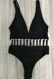 Deep V Neck Sexy Black White Women Hollow Out One Pieces Swimsuit XM1001