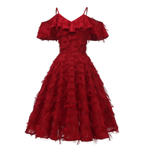 Fringed Ruffle Women Summer Ladies Evening Party Retro Cocktail Dresses CD1704