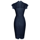 Solid Color Temperament Round Neck Sexy Lace Slim And Hip Wrap Pencil Dress CD127