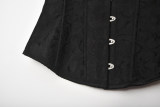 Jacquard Fabric Shoulder Belt Blouse Vintage Steel Buckle Short Sleeve Corset 21685A