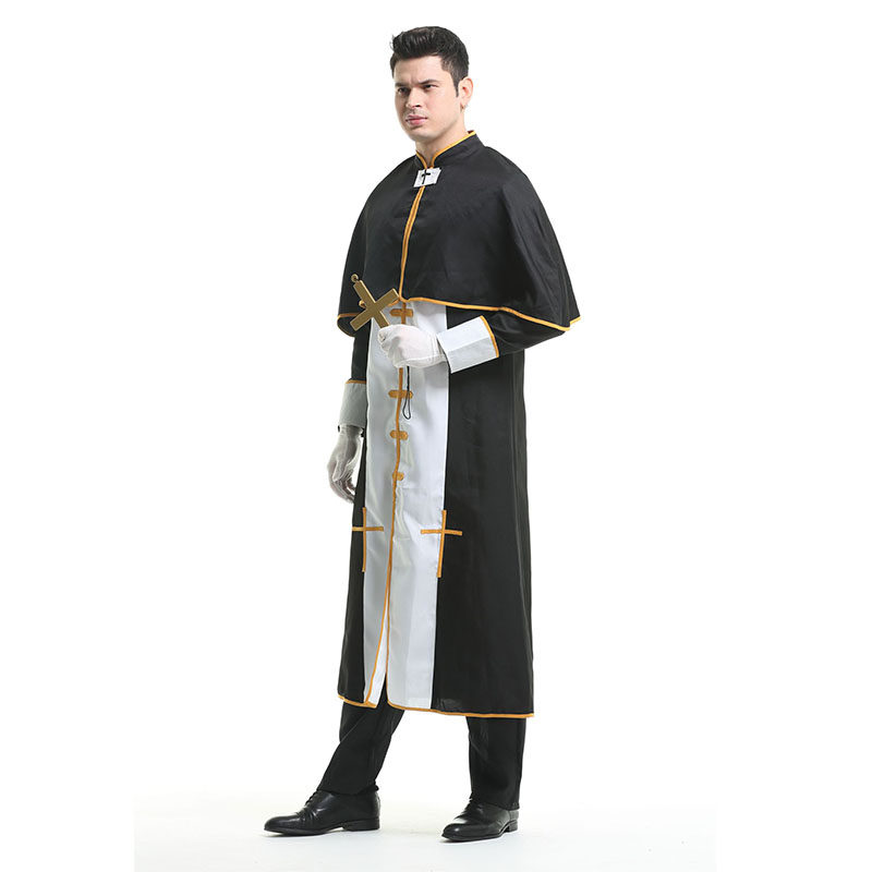 Halloween Black Party Male Priest Godfather Missionary Cosplay Costume XY82225