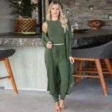 Knit Set Women Vest And Trousers Sports Three Piece Sets Slim Sportswear LQ161