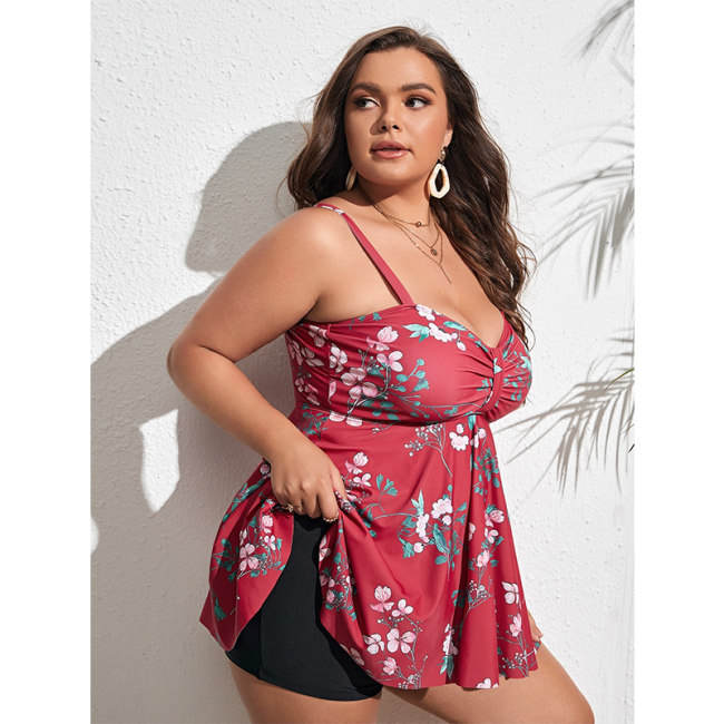 Slip Bikini Dress Flower Pattern Swimwear Summer Plus Size Swimsuit 627