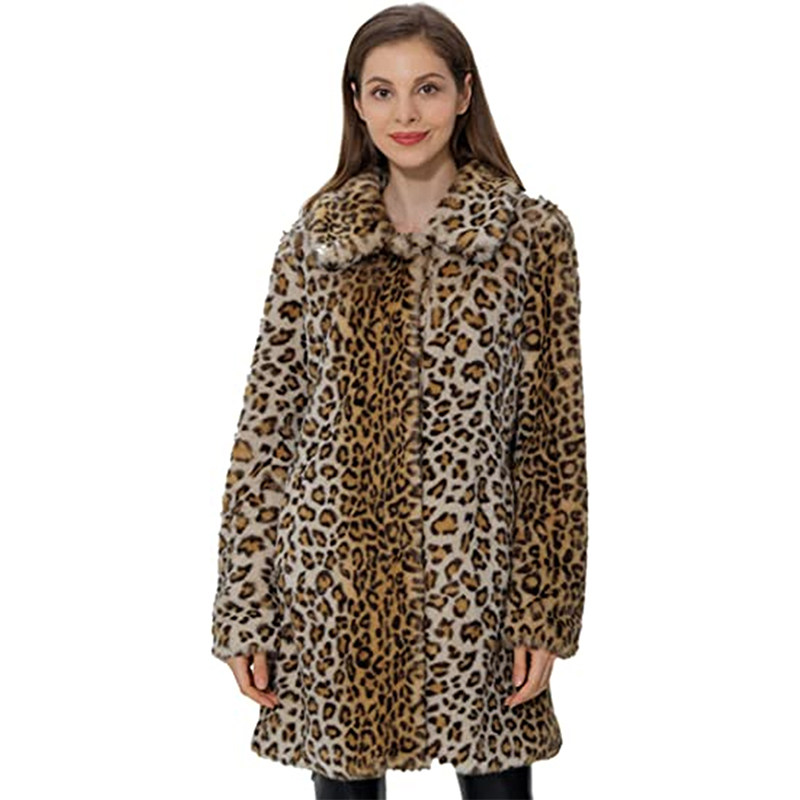Black And White Extra Cover Women's Leopard Print Pocket Loose Plush Coat YM8629