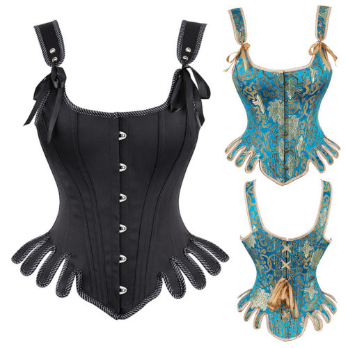 Sexy Steampunk Vinatge Jacquard Underbust Shoulder Straps Steel Boned Corset WK2209