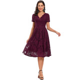 V-neck Midlength Lace Wedding Party With A Full Swing Dinner Dress CD1784