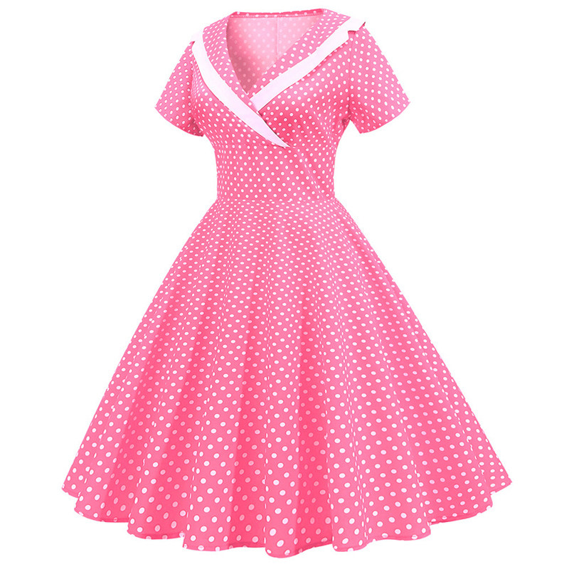 Polka Dots V Neck Women Casual Royal Blue Prom Spring Dresses JY15122