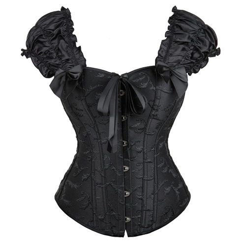 Black white elegant jacquard puff sleeve corset M1934