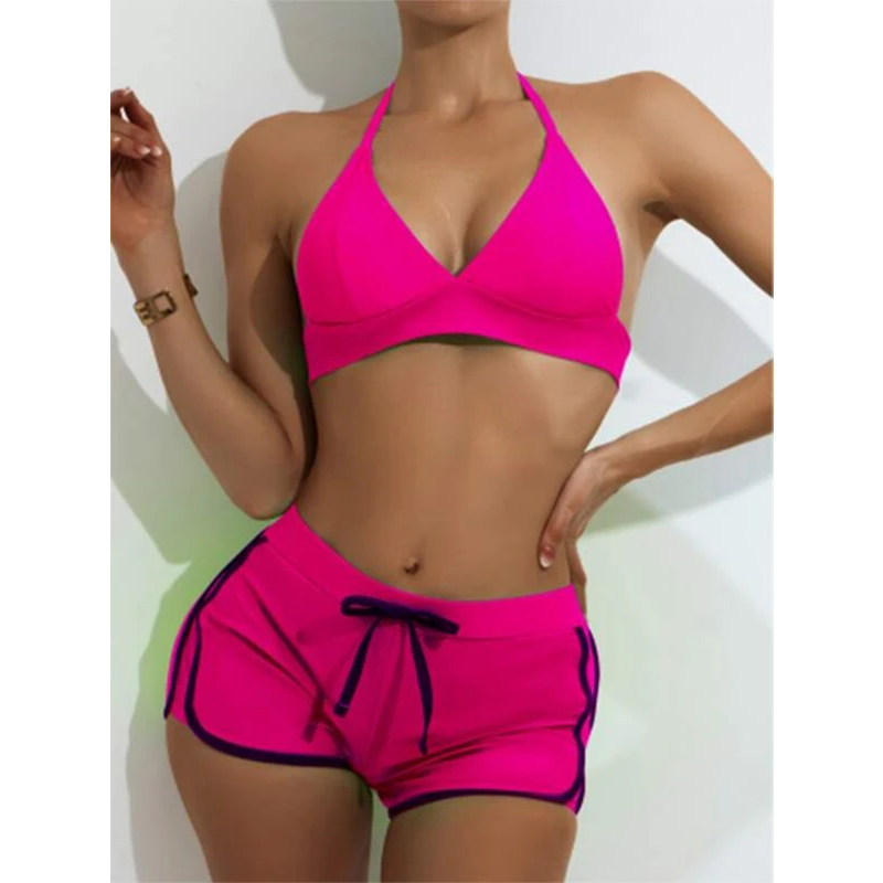 Solid Color Sport Beach Bikini Ladies Bikini Set Swimming Shorts Sexy Swimsuits S219