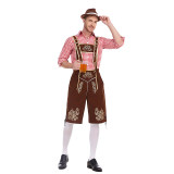 German Traditional Oktoberfest Plaid Shirt Men Beer Suspender Suit Costume YM3645