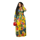 Women V-Neck Vintage Sexy Floral Halter Plus Size Casual Dress 86117