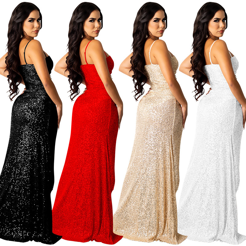 Fork Hot Drilling Bead Mesh Evening Gown Elegant Ladies Dresses X5263
