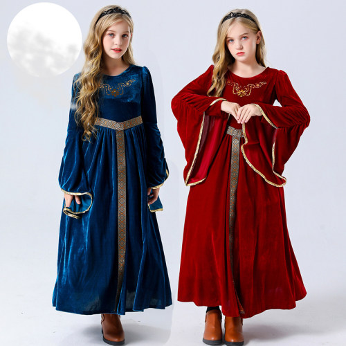 Vintage Court Aristocratic Ball Suede Trumpet Sleeve Girl Dress Drama Clothing YM5605