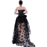 One Line Neckline Women Gauze Skirt  Shapewear Bone Dress Corset WK2277B