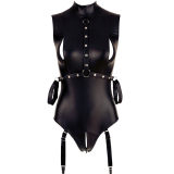 Sexy Fetish Bondage Bodysuit Cupless Faux Leather Nightculb Catsuit