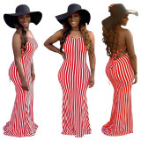 Fashion Striped Sexy Summer Strappy Halter Sexy Women Dress 8620