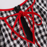Women Retro Dress Black And White Check Belt Slimming Casual Dress 5039