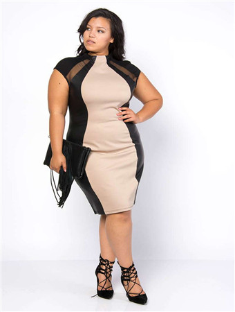 2016 plus size fashion high collar dress M30111