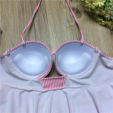 Sexy Pink Striped Lace Two Piece Swimwear Set m11856