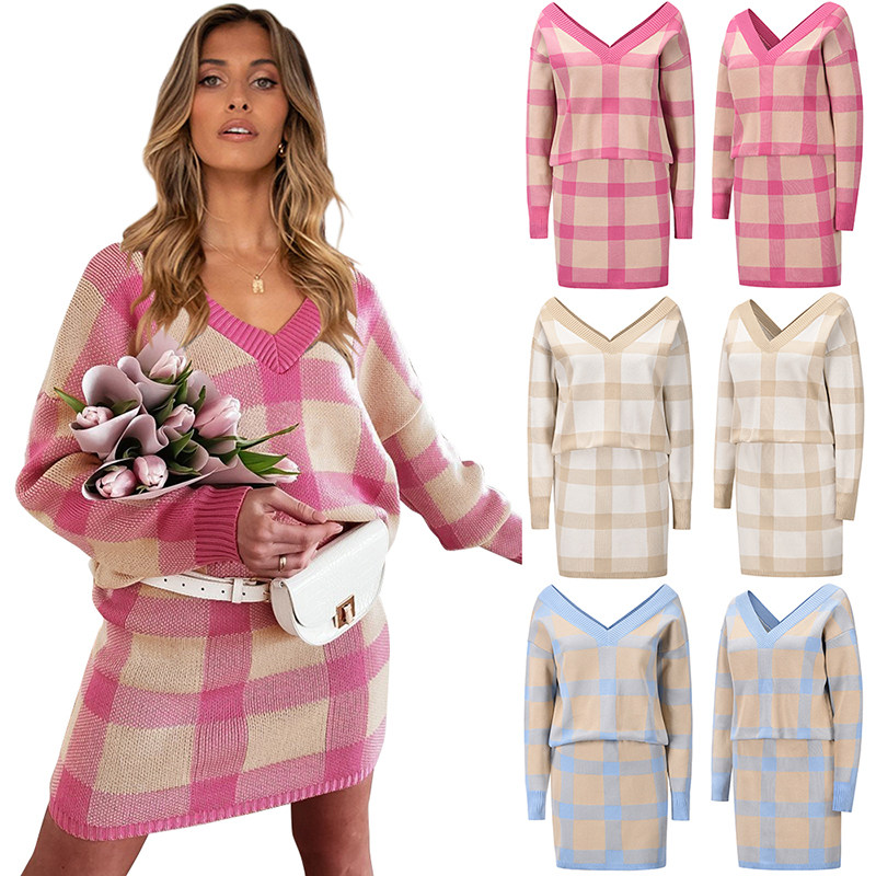 Sexy Sweater Long Sleeve Sweater Knitting Short Two Piece Skirt Set LQ164